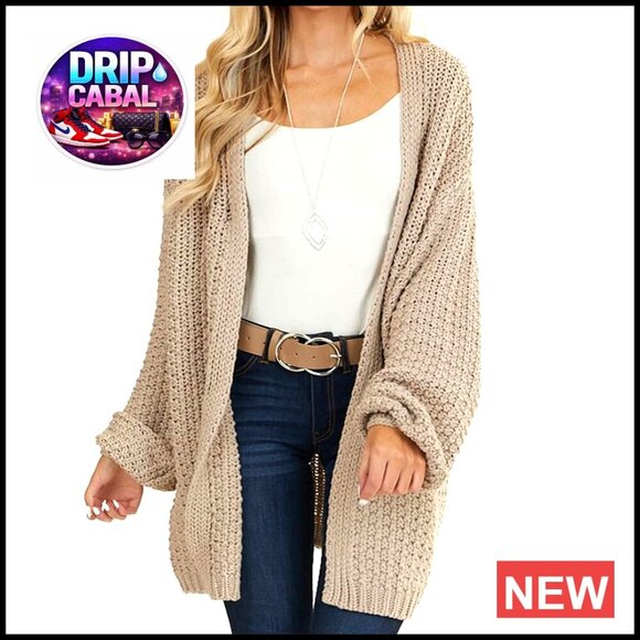 Sweaters - Oversized Chunky Knit Cardigan Open Front Batwing Sleeve Casual Loose Fit
